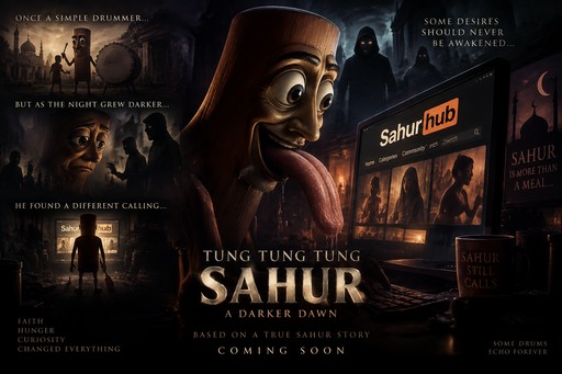 Dark meme collage featuring a wide-eyed animated figure, movie posters, and “Tung Tung Tung Sahur” text.