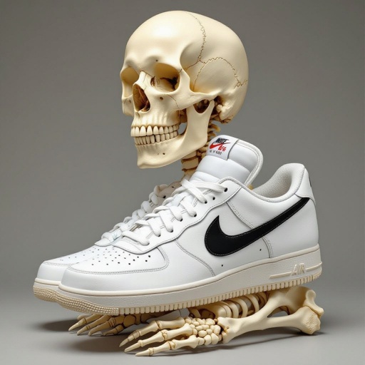 Corpo humano de osso com tênis da Nike. Bem realista