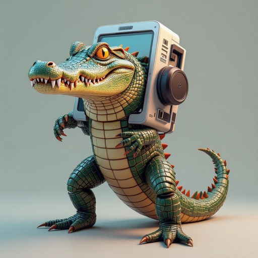 Phone head and computer body and crocodile legs