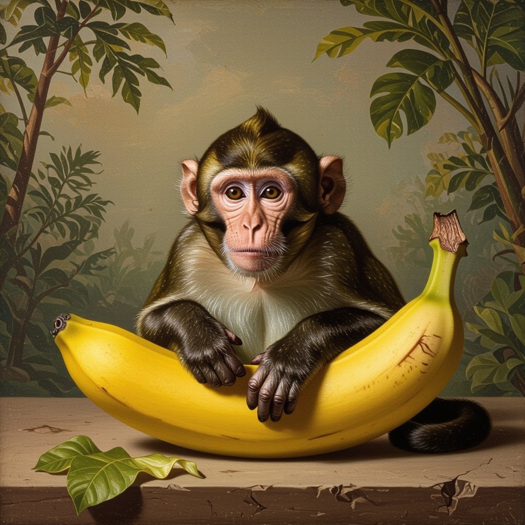 Una scimmia dentro ad una banana