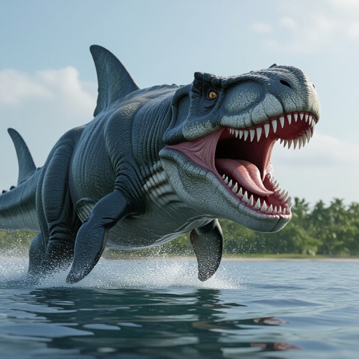 Un megalodonte fuso con un t-rex