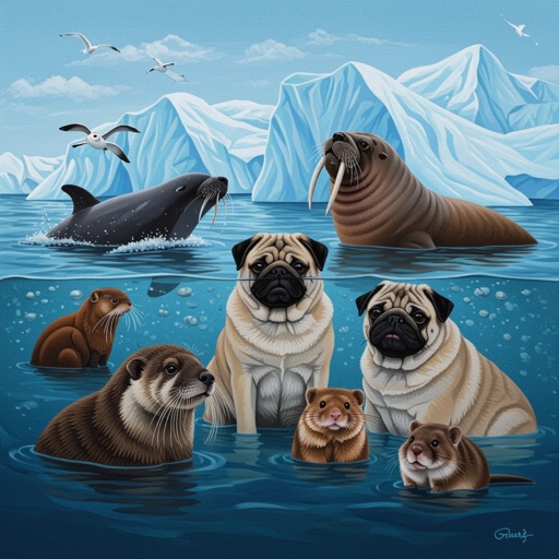 Artic water Sea iceberg pugs 1000000 ice two pices walruses Kangaroo koala platypus otter Rat hamster koala mole