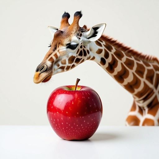 Apple with a giraffe, head and legs