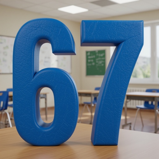 The number 67 in the class room he is evil and the 67 number is blue