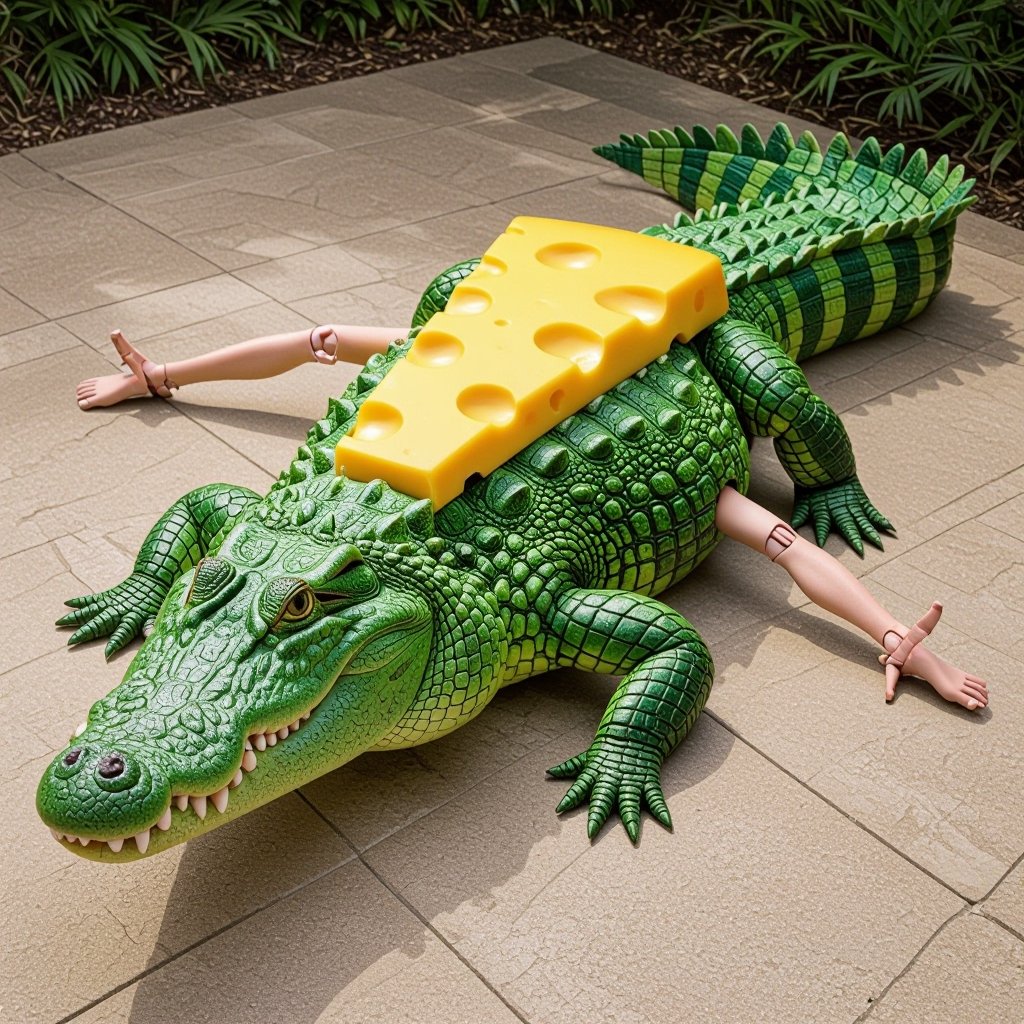 Crocodile with cheese body 4 human leg