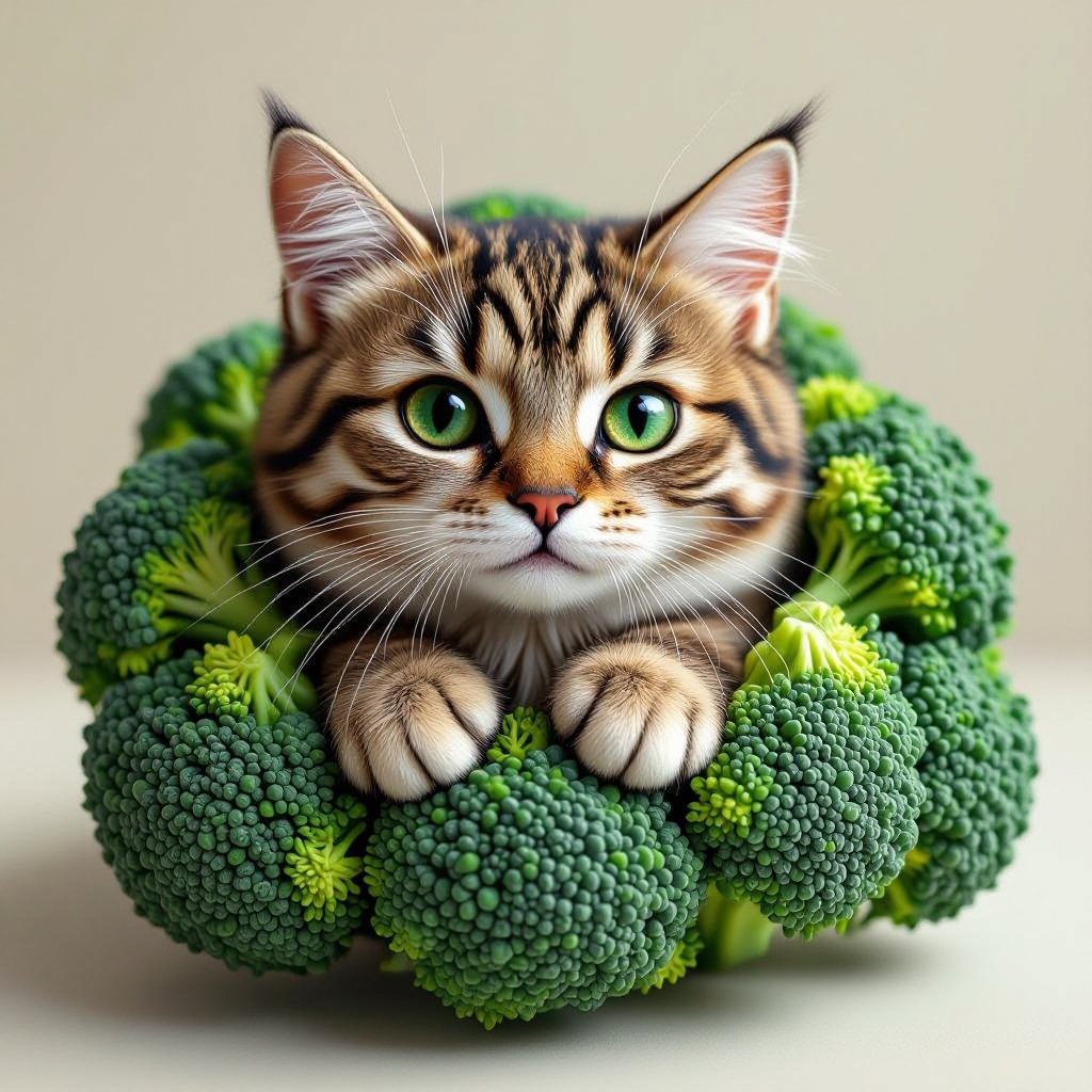 A cat in a broccoli