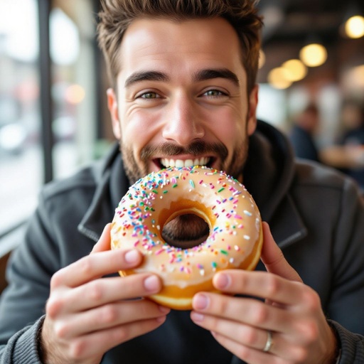 Man eat donut