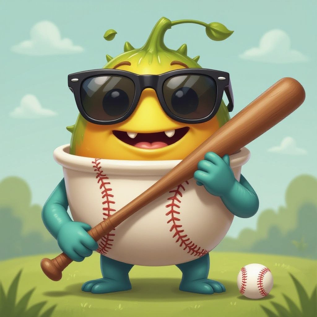 Uma sopa de óculos escuros e com um taco de baseball na mão humanoide