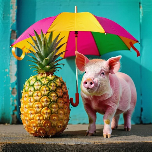 Pineapple with pig and ambrela