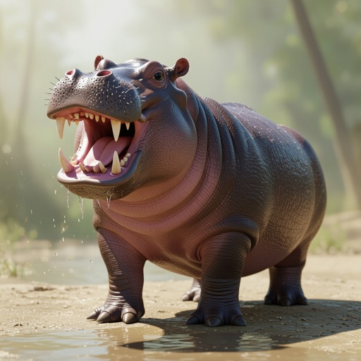 Ippopotamo con denti a sciabola in su 