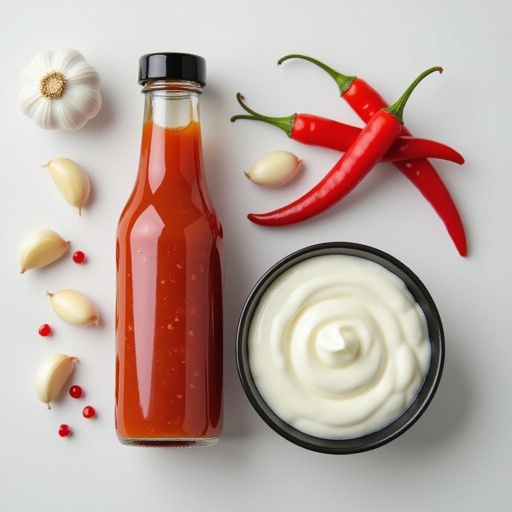 Molho de pimenta do lado de um molho de alho