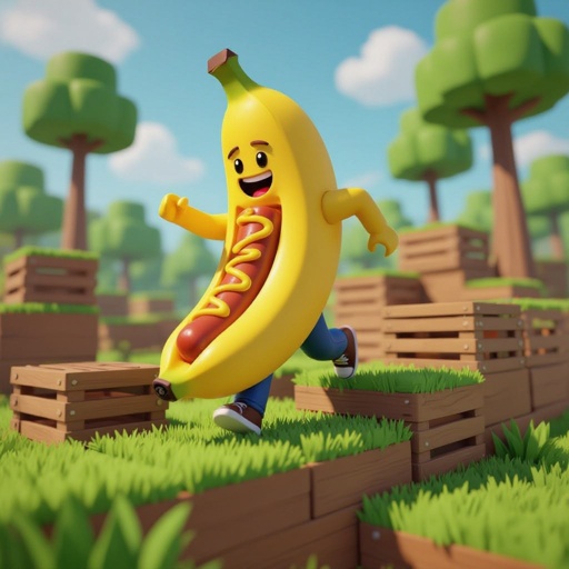 A Roblox hot dog skin inside a banana and he do parkour