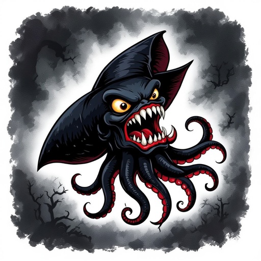 Uma Lula com cabeça de vampiro