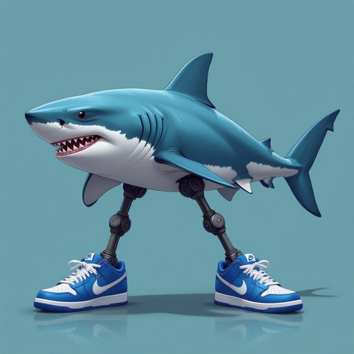 Uno squalo con tre gambe con le Nike azzurre
