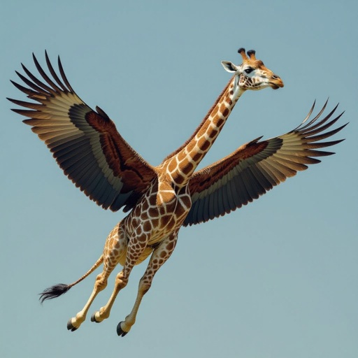Giraffa che vola con le ali di ferro 