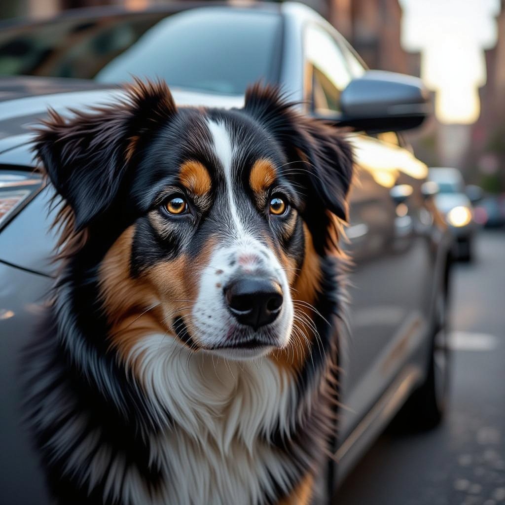 A dog merged with a car